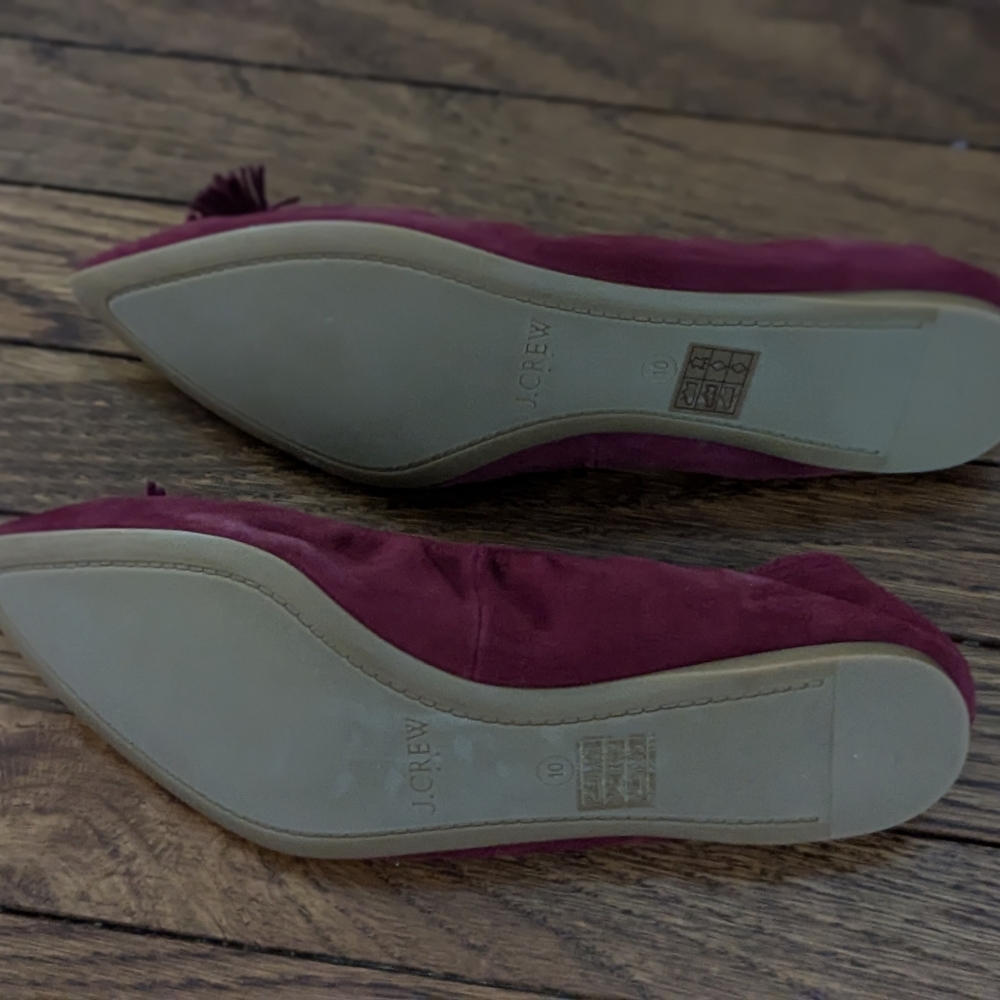 π NIB NWT J. Crew burgundy suede pointy toe suede ballet flats with tassels - Picture 8 of 8